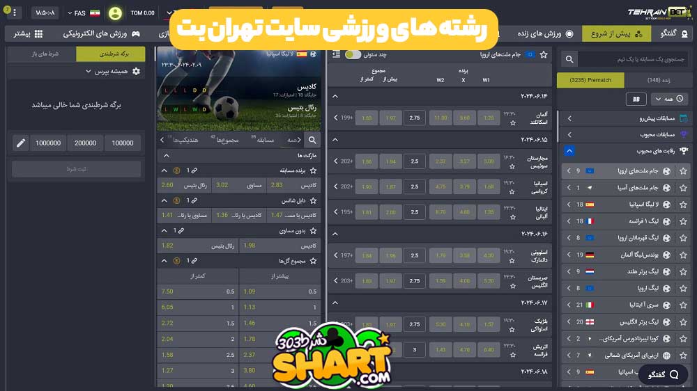 رشته های ورزشی سایت تهران بت